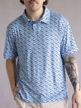 1764 golf polo  Light Blue Printed Polo